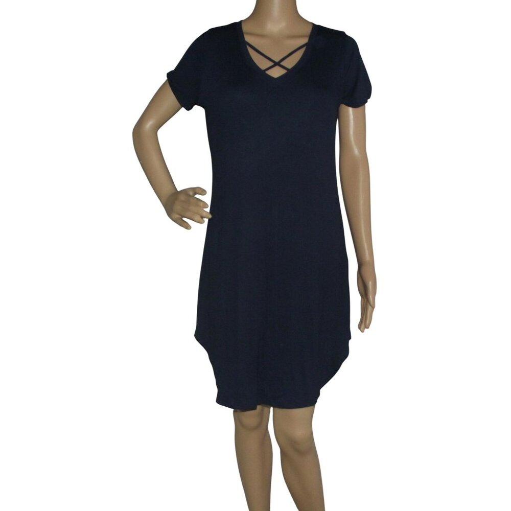 Sheila Rose T-Shirt Dress Womens Medium Short Sleeve Navy Blue Summer v-neck